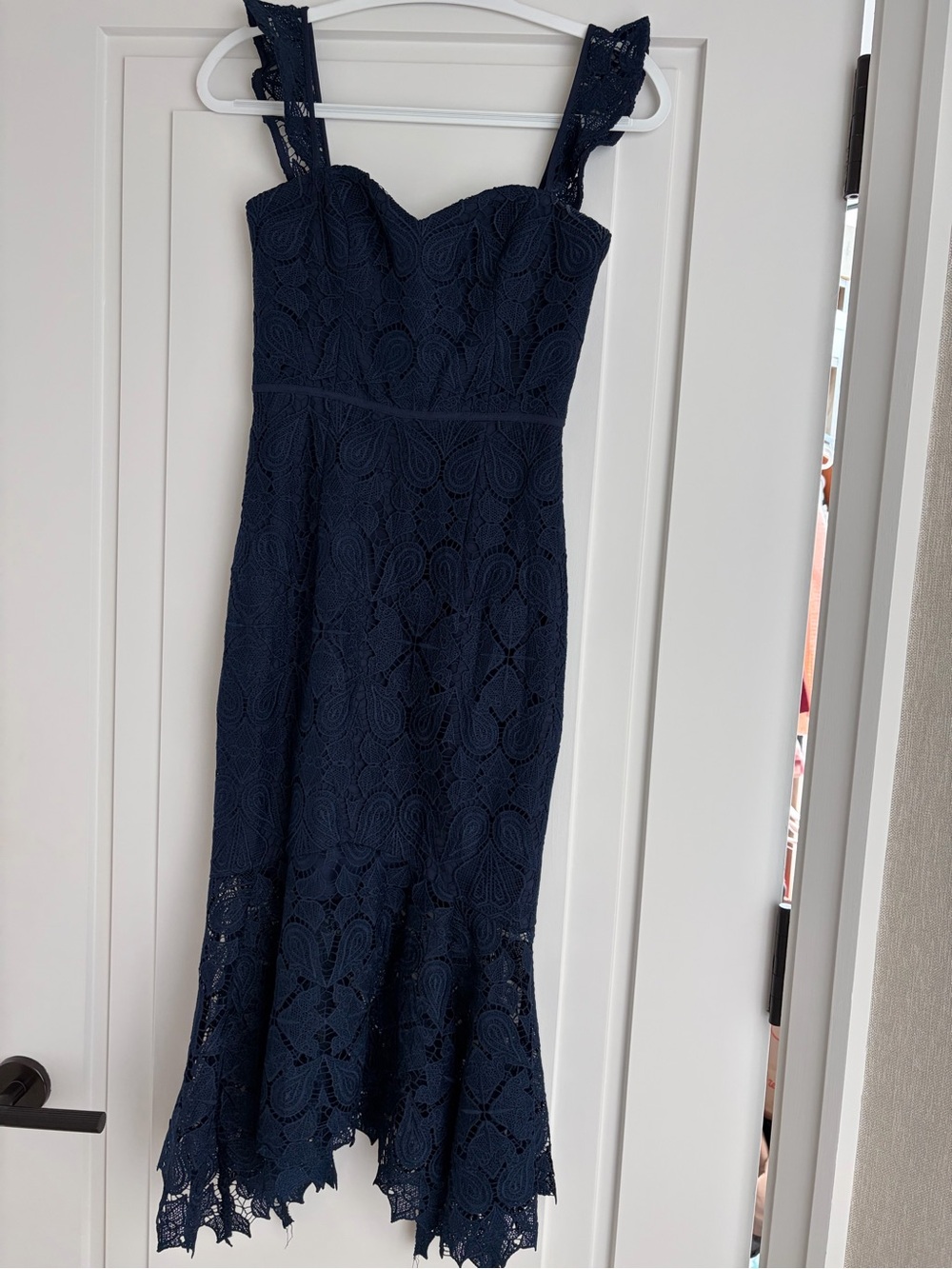Ever New Navy Lace Midi Dress with Scalloped Hem